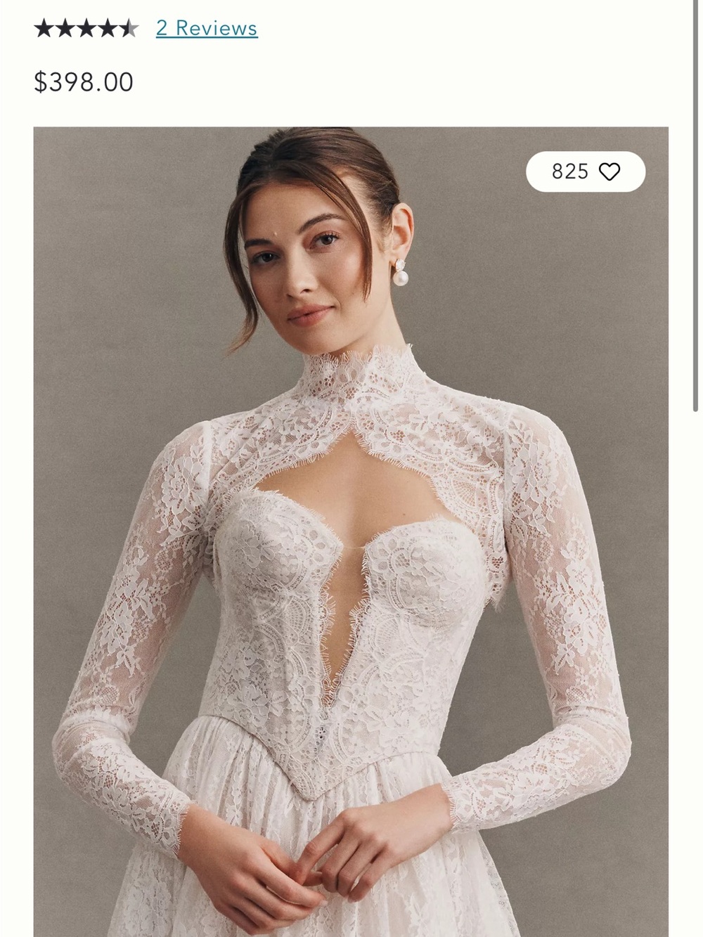 Watters White Lace Bridal Bolero with High Neck